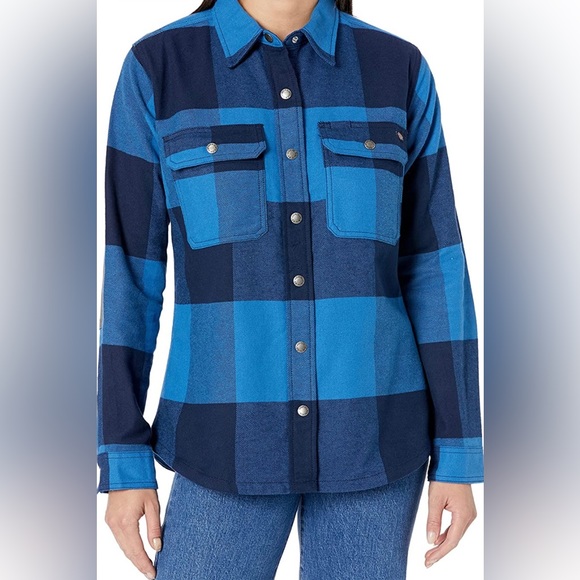 DICKIES Duratech Renegade Flannel Shirt, Snap Button Closure, Blue Plaid, Large - Picture 2 of 9